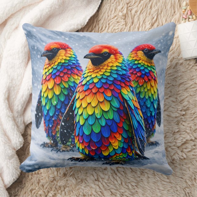 Regenbogenfarbene Pinguine/Luxus großes Kissen (Decke)