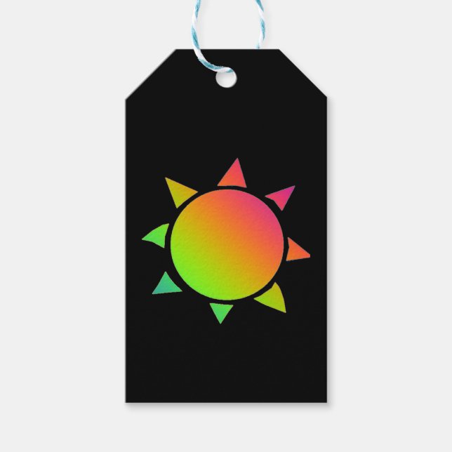 Regenbogenfarbene Sonne mit schwarzem Hintergrund Geschenkanhänger (Vorderseite)