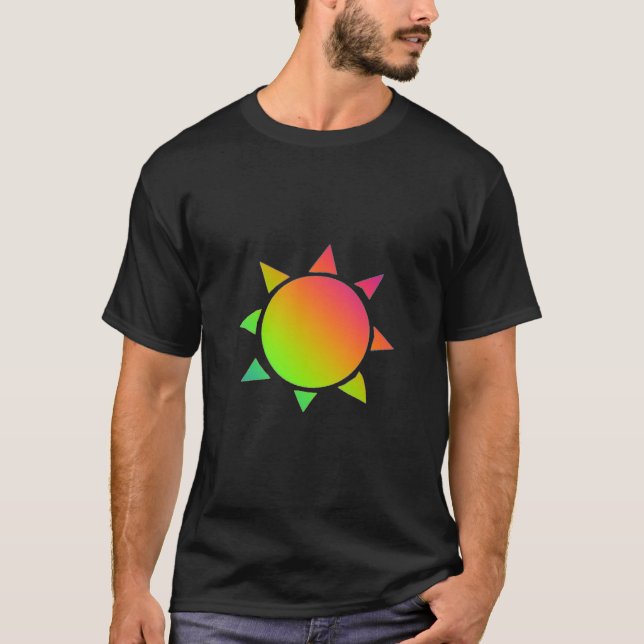 Regenbogenfarbene Sonne mit schwarzem Hintergrund T-Shirt (Vorderseite)