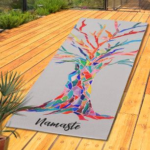 Regenbogenfarbener Baum Namaste Yogamatte
