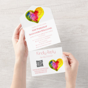 Regenbogenfarbener LGBT-Stolz RSVP QR-Code  All In One Einladung