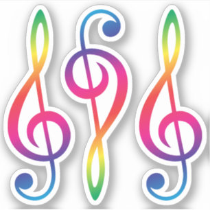 Regenbogenfarbener Treble G clef Aufkleber