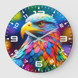 Regenbogenfarbener Weißkopfseeadler-65456 Große Wanduhr