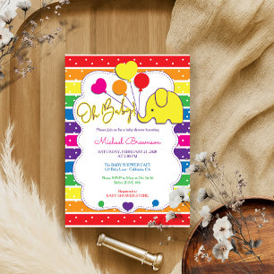 Regenbogenfarbenes Elefant Oh Baby Shower Einladung