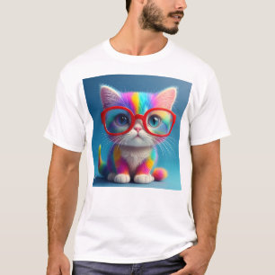 Regenbogenfarbenes Kätzchen mit Brille-46568 T-Shirt