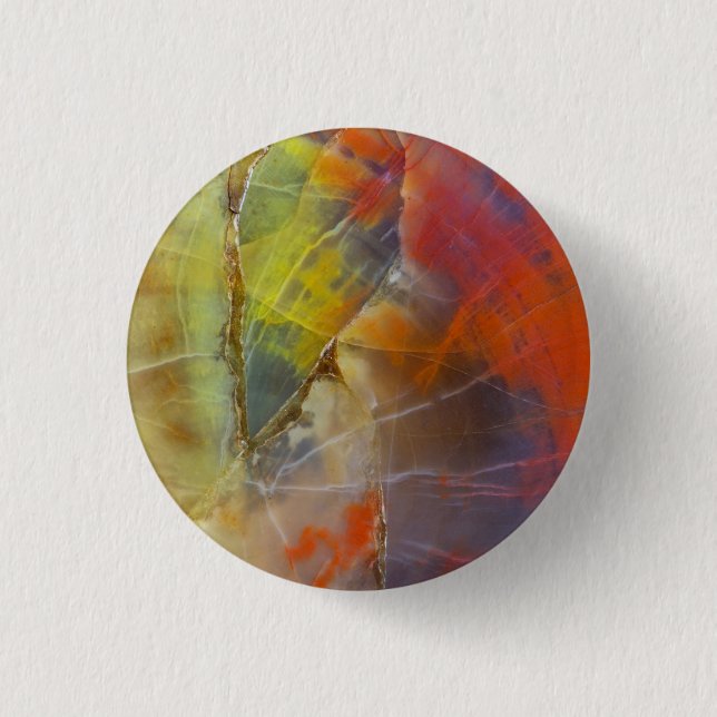 Regenbogenfarbenes versteinertes Holz Button (Vorderseite)