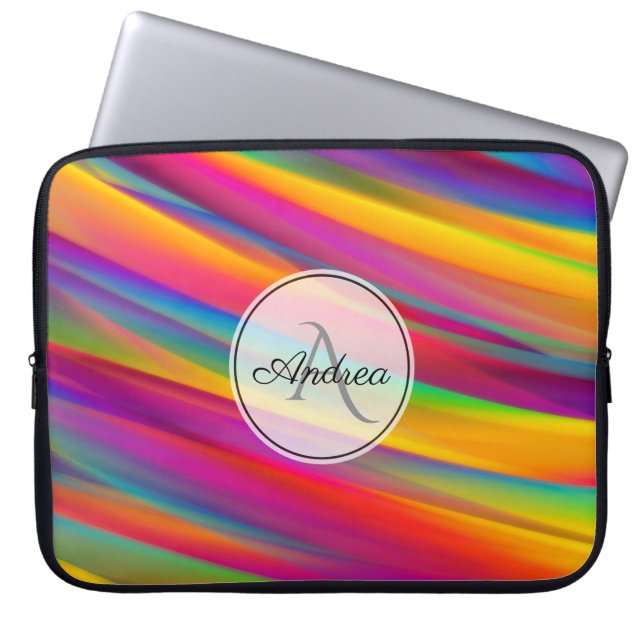 Regenbogenfarbverlauf abstraktes Monogramm Laptopschutzhülle (Vorderseite)