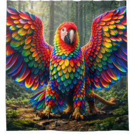 Regenbogenfeder Ara Papagei Duschvorhang vibrant