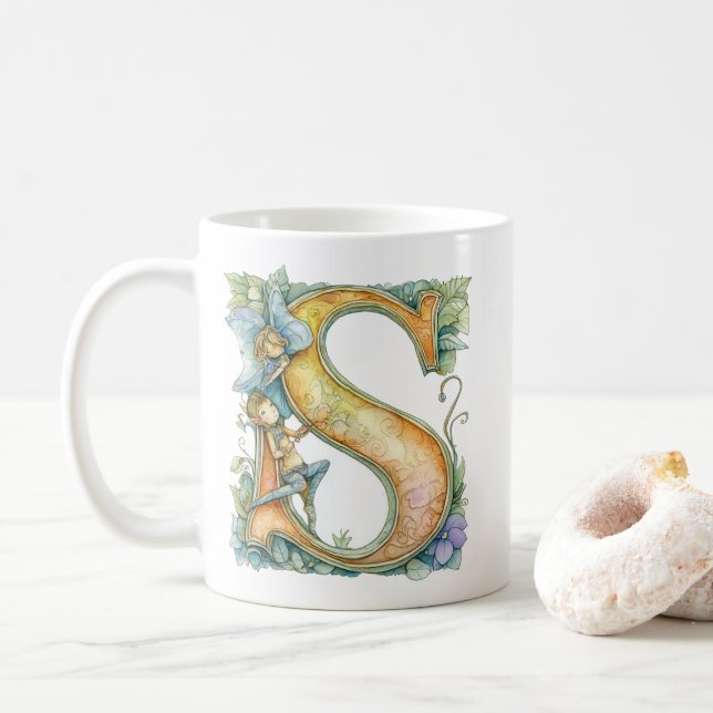 Regenbogenfee Initial 'S' Kaffeetasse (Mit Donut)