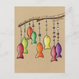 Regenbogenfische auf Haken Postkarte