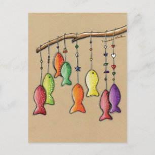 Regenbogenfische auf Haken Postkarte