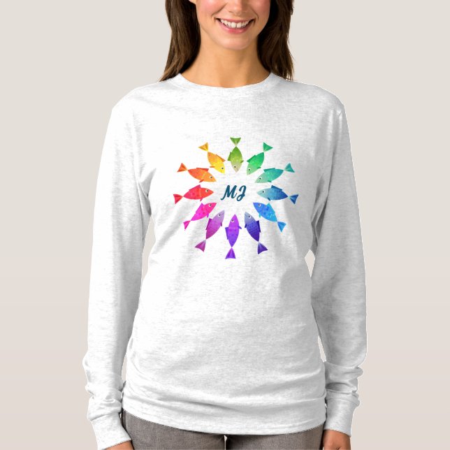 Regenbogenfische im Ozean niedliche bunte Muster T-Shirt (Vorderseite)