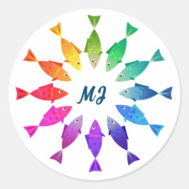 Regenbogenfische im Ozean niedliches farbiges Must Runder Aufkleber