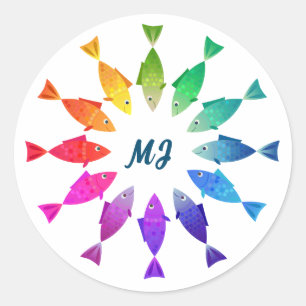 Regenbogenfische im Ozean niedliches farbiges Must Runder Aufkleber