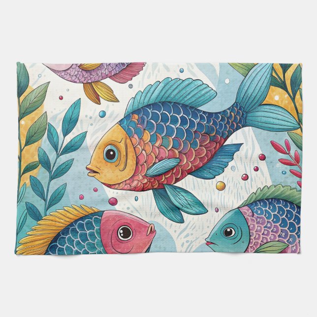 Regenbogenfische unter Wasser Geschirrtuch (Horizontal)