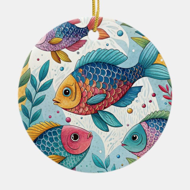 Regenbogenfische unter Wasser Keramik Ornament (Vorne)