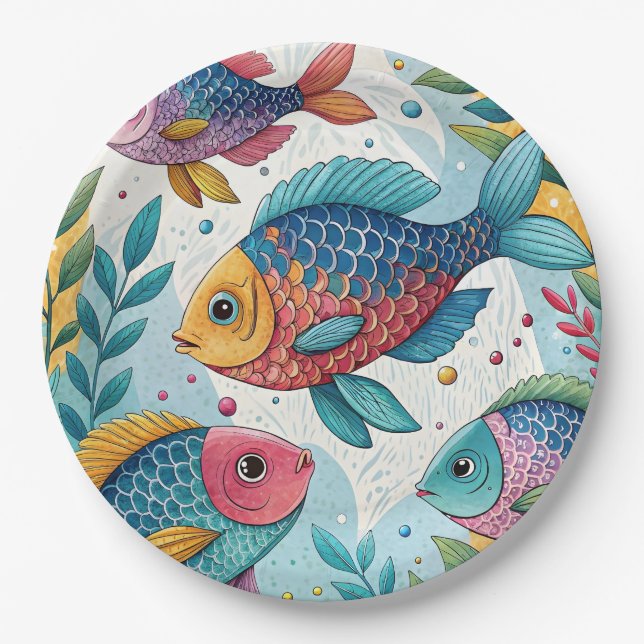 Regenbogenfische unter Wasser Pappteller (Vorderseite)