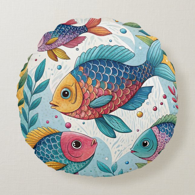 Regenbogenfische unter Wasser Rundes Kissen (Vorderseite)