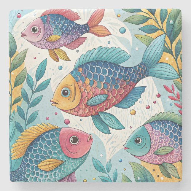 Regenbogenfische unter Wasser Steinuntersetzer (Vorderseite)