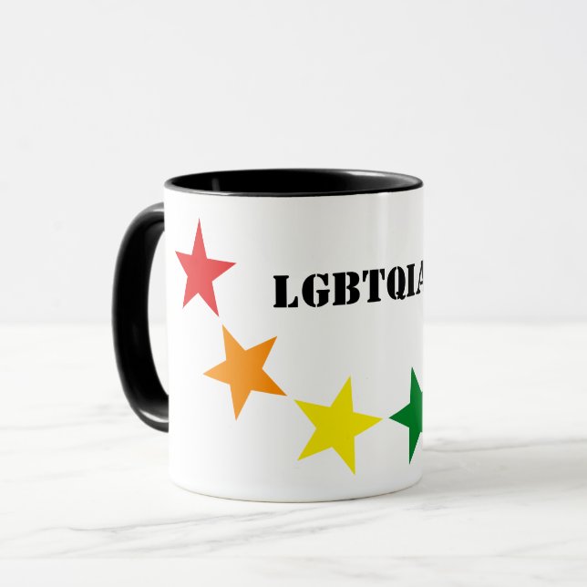 REGENBOGENFLAGGE FARBEN STERNE + Ihre Ideen Tasse (Vorderseite Links)