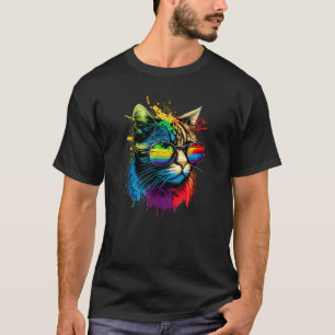 Regenbogenflagge Gay Pride Lgbtq Wasserfarben Katz T-Shirt