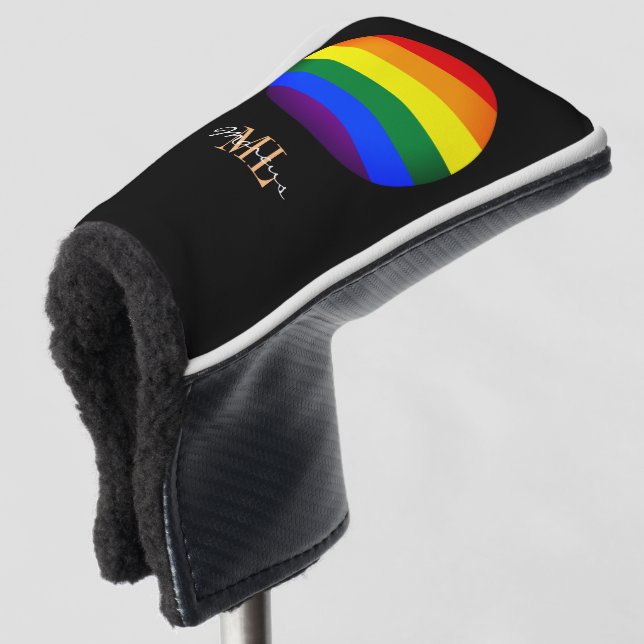 Regenbogenflagge & Golfen mit Monogramm / LGBT Golf Headcover (3/4 Vorderseite)