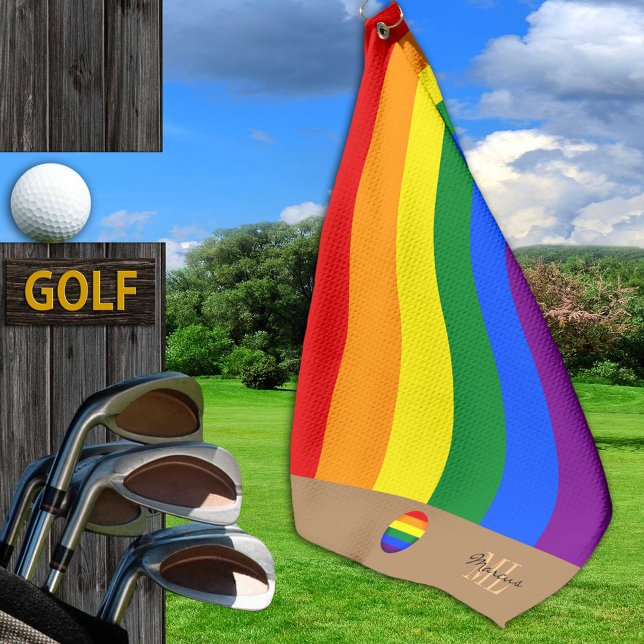 Regenbogenflagge & Golfen mit Monogramm / LGBT Golfhandtuch (Von Creator hochgeladen)
