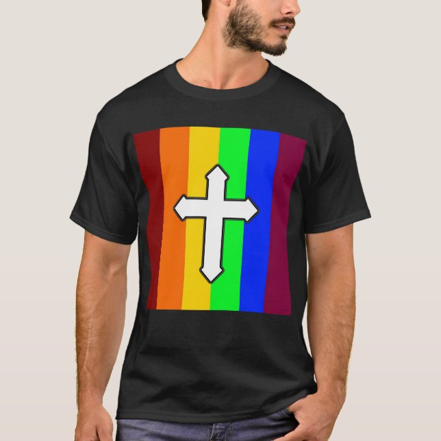 Regenbogenflagge - Kreuz T-Shirt (Vorderseite)
