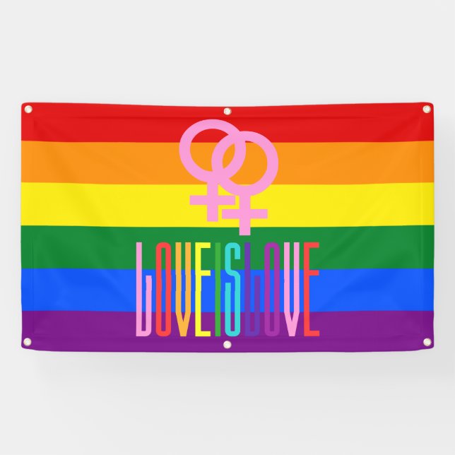 Regenbogenflagge Lesbische Pride LGBT Liebe ist Li Banner (Horizontal)