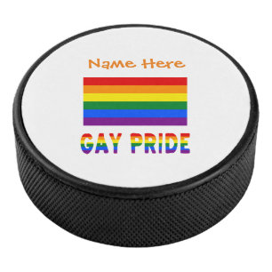 Regenbogenflagge Orange Personalisierung Eishockey Puck
