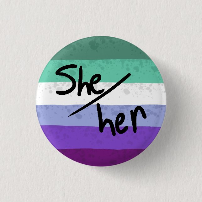 Regenbogenflagge Pronomen Pin sie/ihr Button (Vorderseite)