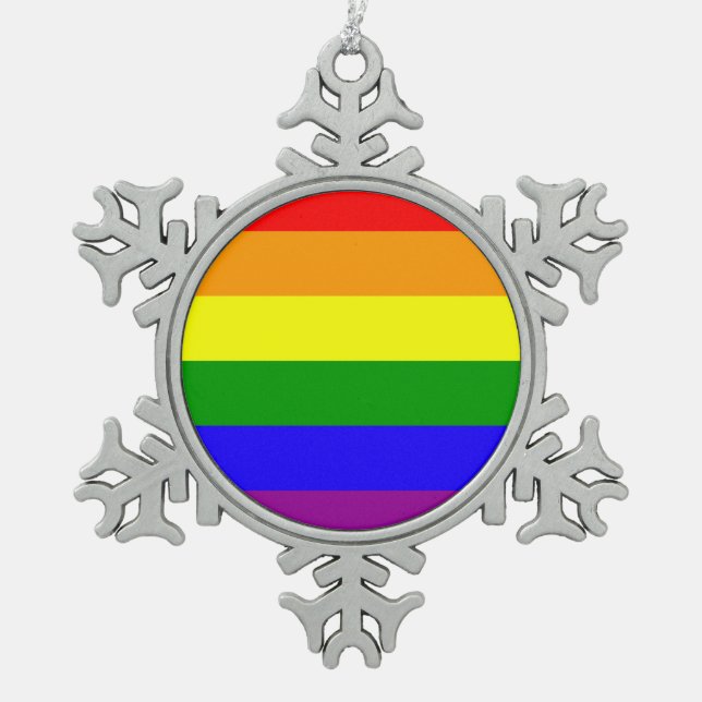 Regenbogenflagge Schneeflocken Zinn-Ornament (Vorderseite)