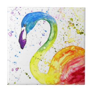 Regenbogenflamingo Tropenvögel Wasserfarbe Niedlic Fliese