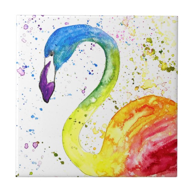 Regenbogenflamingo Tropenvögel Wasserfarbe Niedlic Fliese (Vorderseite)