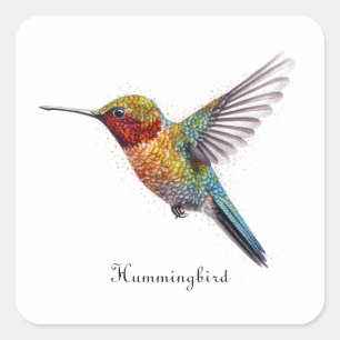 Regenbogenflügel: Lebendige Kolibri-Kunst, individ Quadratischer Aufkleber