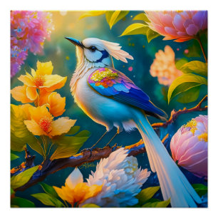 Regenbogenflügeliger Jay-Fantasievogel Poster