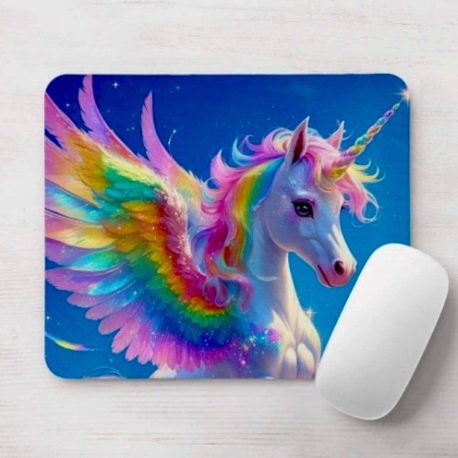 Regenbogenflügeliges tänzelndes Einhorn Mousepad (Mousepad durable dust and stain resistant non -slip rubber backing. D: 9.25" L x 7.75"W. 
)