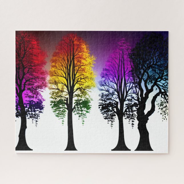 Regenbogenfolien auf Schwarzen Silhouetten Puzzle (Horizontal)