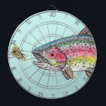 Regenbogenforelle Dartscheibe<br><div class="desc">Regenbogenforelle nach Fliegenlure. Handgezeichnet von Künstlerin ©Tina Hesskew of Fishing Hunting Life.</div>