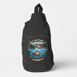Regenbogenforelle Ein lebendiger Fisch springt vom Crossbody Bag