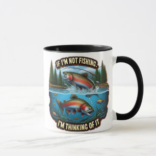 Regenbogenforelle Ein lebendiger Fisch springt vom Tasse