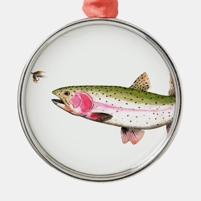 Regenbogenforelle Fischen Silbernes Ornament (Vorne)