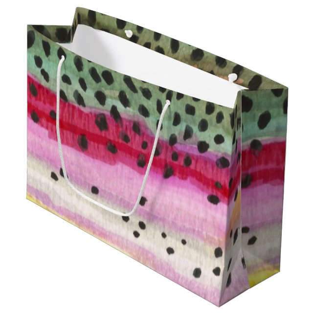 Regenbogenforelle Große Geschenktüte (Vorderseite Schrägansicht)