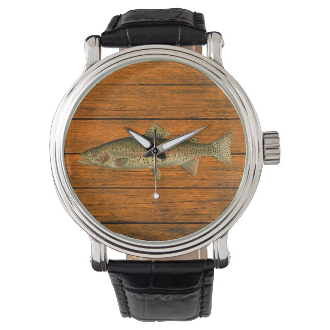 Regenbogenforelle Holzmaserung eWatch Uhr (Vorderseite)