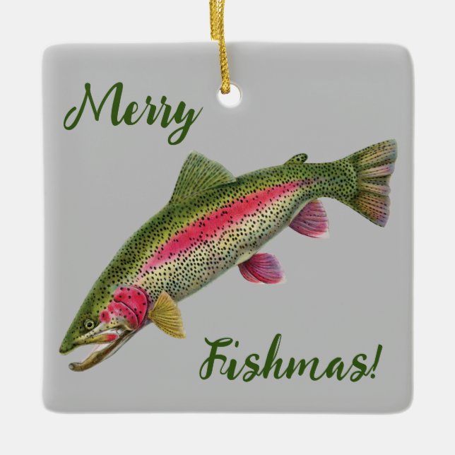 Regenbogenforelle Merry Fishmas Ornament (Vorderseite)