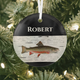 Regenbogenforelle Rustikaler Aspen Rinde Hintergru Ornament Aus Glas