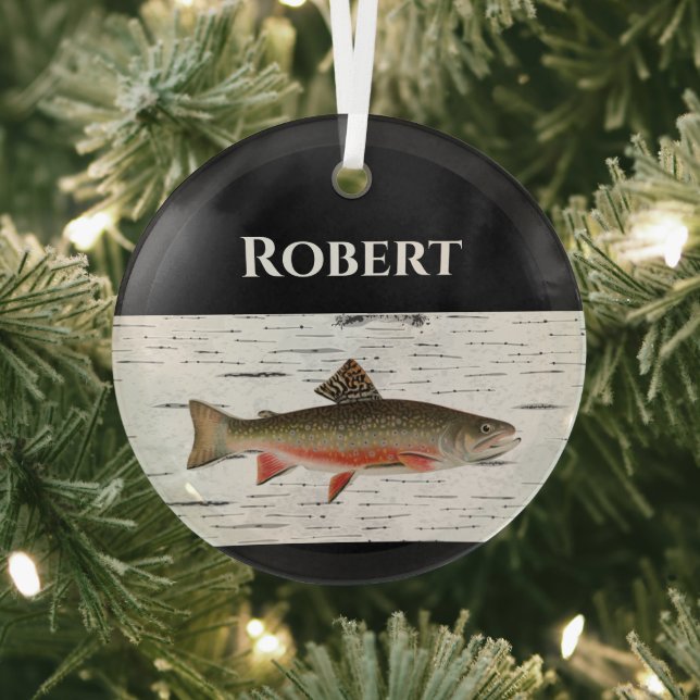 Regenbogenforelle Rustikaler Aspen Rinde Hintergru Ornament Aus Glas (InSitu)