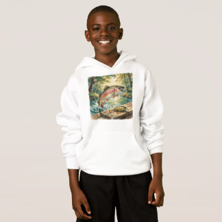 Regenbogenforelle springt in Waldstrom Aquarell Hoodie