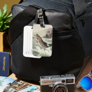 Regenbogenforelle, Vintage-Angler fischt nach Fisc Gepäckanhänger