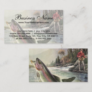 Regenbogenforelle, Vintage-Angler fischt nach Fisc Visitenkarte